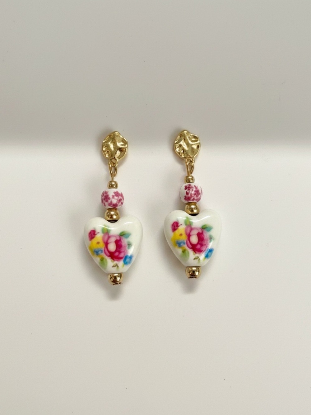 Juliet by Crystal Avenue Vintage porcelain style Floral Heart Drop Earrings